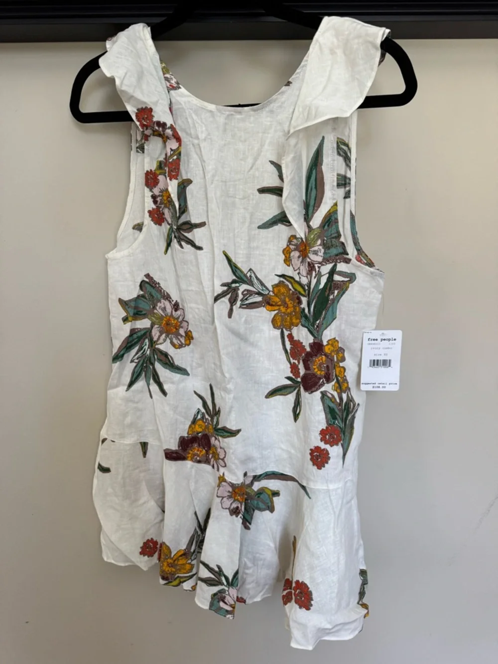 Free People White Floral Ruffled Linen-Blend dress - Picture 1 of 4